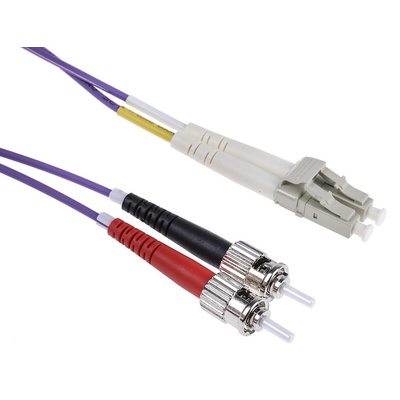 RS PRO LC to ST Duplex Multi Mode OM3 Fibre Optic Cable, 50/125μm, Purple, 2m