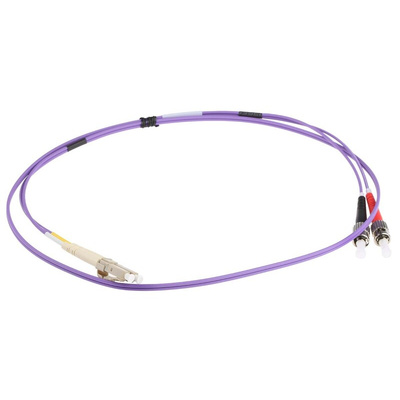 RS PRO LC to ST Duplex Multi Mode OM3 Fibre Optic Cable, 50/125μm, Purple, 1m