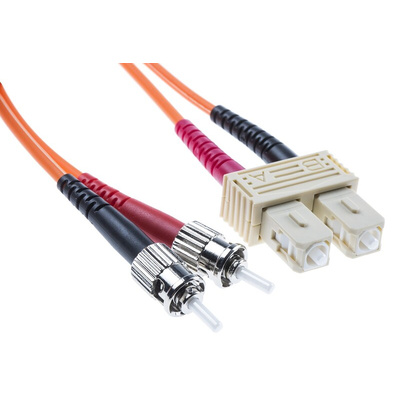 RS PRO ST to SC Duplex Multi Mode OM2 Fibre Optic Cable, 50/125μm, Orange, 2m