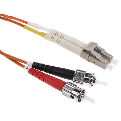 RS PRO LC to ST Duplex Multi Mode OM1 Fibre Optic Cable, 62.5/125μm, Orange, 1m