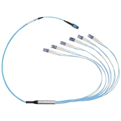 RS PRO MPO to LC Duplex Multi Mode OM3 Fibre Optic Cable, 4.5mm, Aqua, 30m