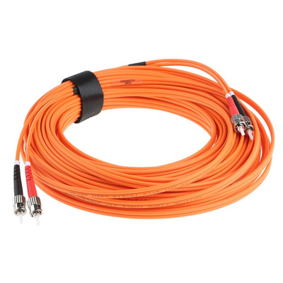 RS PRO ST to ST Duplex Multi Mode OM1 Fibre Optic Cable, 62.5/125μm, Orange, 20m