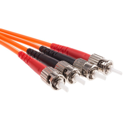 RS PRO ST to ST Duplex Multi Mode OM1 Fibre Optic Cable, 62.5/125μm, Orange, 50m