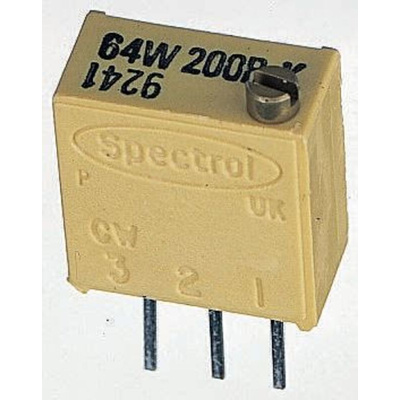 Vishay 64W Series 19 (Electrical), 22 (Mechanical)-Turn Through Hole Trimmer Resistor with Pin Terminations, 200kΩ