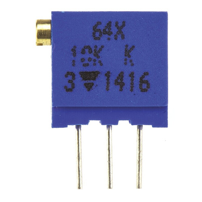 Vishay 64X Series 19 (Electrical), 22 (Mechanical)-Turn Through Hole Trimmer Resistor with Pin Terminations, 10kΩ ±10%