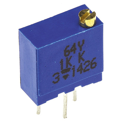 Vishay 64Y Series 19 (Electrical), 22 (Mechanical)-Turn Through Hole Trimmer Resistor with Pin Terminations, 1kΩ ±10%