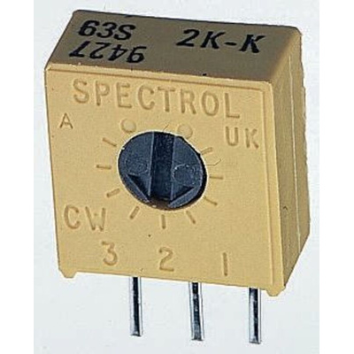 Vishay 63S Series Through Hole Trimmer Resistor with Pin Terminations, 2kΩ ±10% 1/2W ±100ppm/°C Top Adjust
