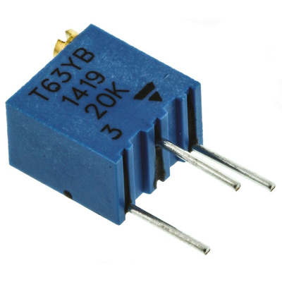 20kΩ, Through Hole Trimmer Potentiometer 0.25W Top Adjust Vishay, T63