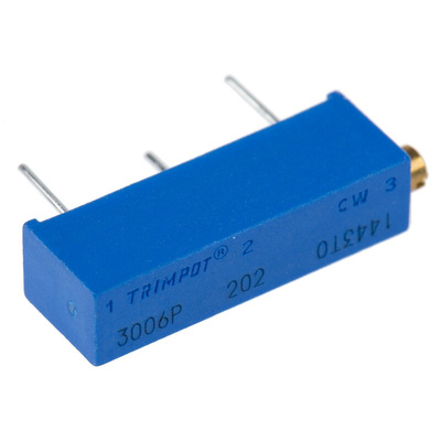 2kΩ, Through Hole Trimmer Potentiometer 0.75W Side Adjust Bourns, 3006