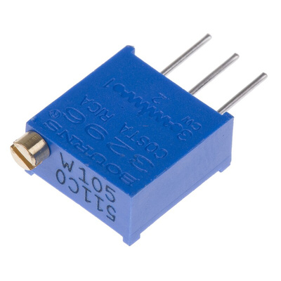 1MΩ, Through Hole Trimmer Potentiometer 0.5W Top Adjust Bourns, 3296