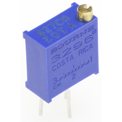 1kΩ, Through Hole Trimmer Potentiometer 0.5W Top Adjust Bourns, 3296