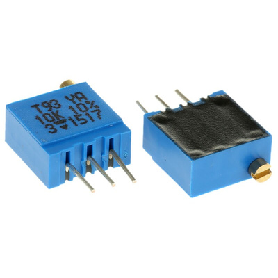 10kΩ, Through Hole Trimmer Potentiometer 0.5W Top Adjust Vishay, T93