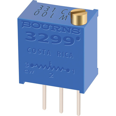 100kΩ, Through Hole Trimmer Potentiometer 0.5W Top Adjust Bourns, 3299